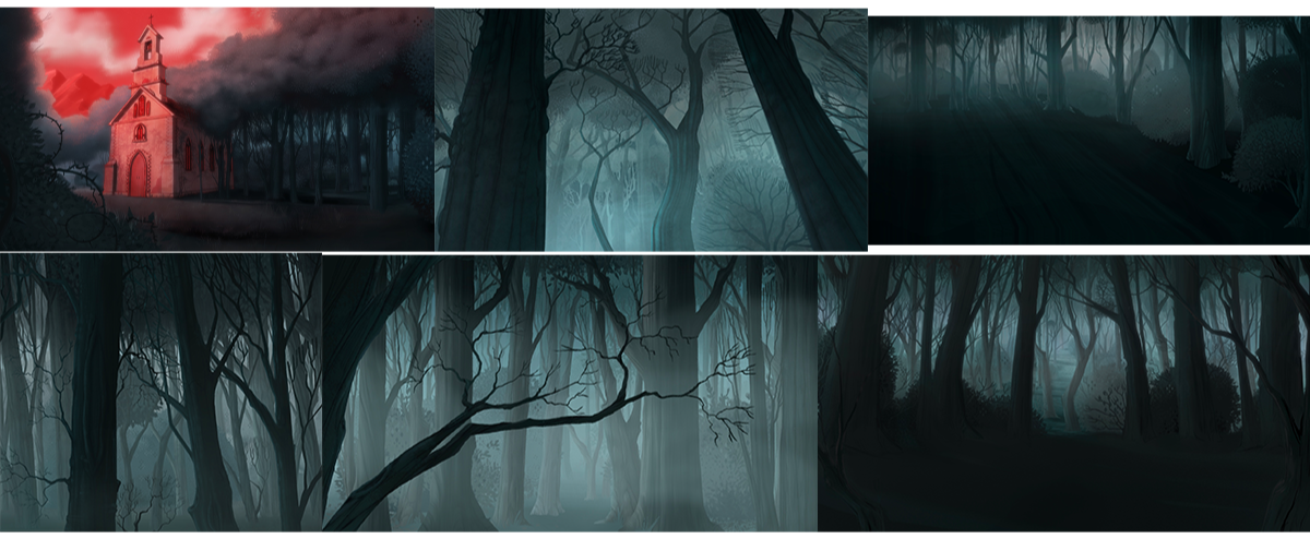 Backgrounds I made for a Bon Bardot's Animated Short "Oh Sybil"